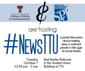 #NewsTTU - part of National News Engagement Day, Tuesday, October 7.  Come on over to the SUB